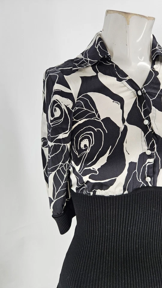 Camisa para mujer Bebe extra pequeña seda vintage estampado rosa negro blanco Foto 4 de 4