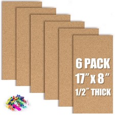 Cork Board Bulletin Board 17x8 Inch 1/2 Thick Tiles 6 PCS Pin Board For Wall
