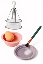 2-Pack Portable Foldable Silicone Makeup Brush Cleaner Bowl with Drying Basket