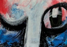 ACEO Original Cat Painting Collectible Modern Abstract Eyes Art Samantha McLean