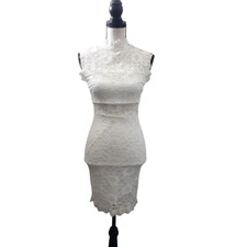 Windsor Womens Lace High Neck Bodycon Dress White Size S NWT
