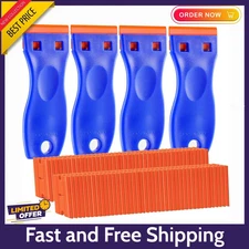 4 PCS Plastic Razor Blade Scraper and 120 Blades, Blue, Free Shipping! NEW!*****