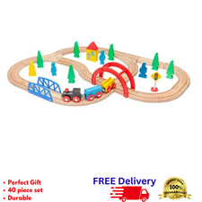 40 Piece Wooden Train Set Hardwood Bridge Tunnel Thomas Brio Compatible New