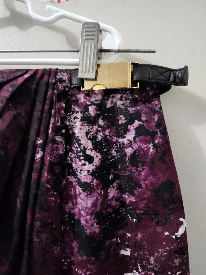 Rag Bone Skirt Womens 2 Purple Pencil Straight Faux Wrap Belt 100% Silk Artsy - Image 3 of 4