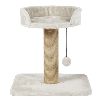 18'' Cat Scratching Post with Plush Platform, Light Gray-Greige. perch bed, hangi