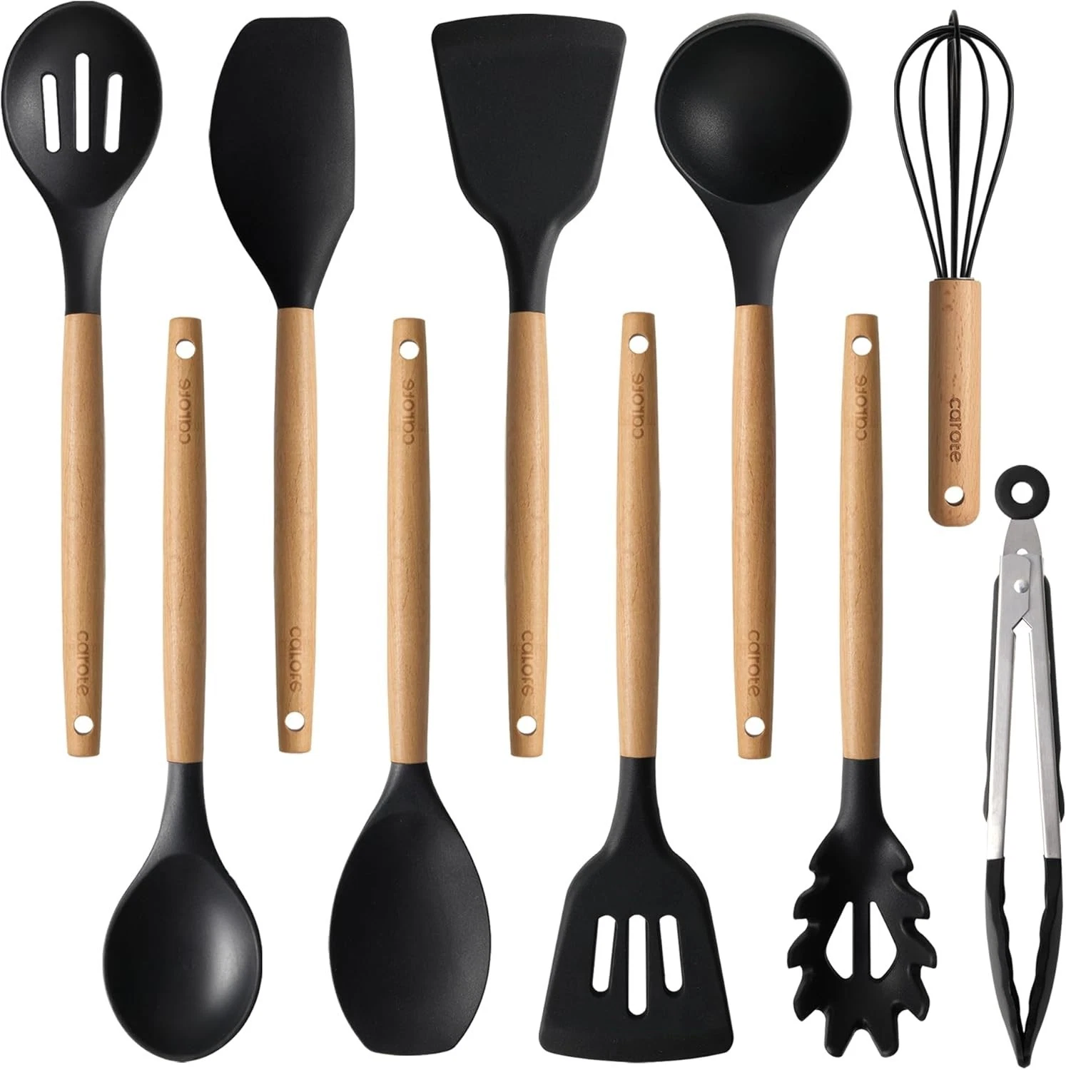 Carote - Silicone Cooking Utensil Set, 10 Pcs - Black/Wood
Opens in a new window or tab