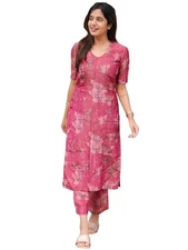 GoSriKi Women's Rayon Viscose Straight Printed Kurta with Pant