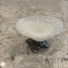 Vintage Milk Glass Seashell On Metal Pedestal Base
