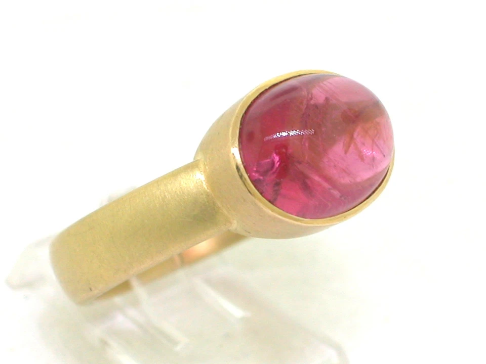Rubellit Ring 750 Gelbgold 18Kt Gold roter Turmalin Cabochon 2,5ct Unikat - Bild 3 von 4