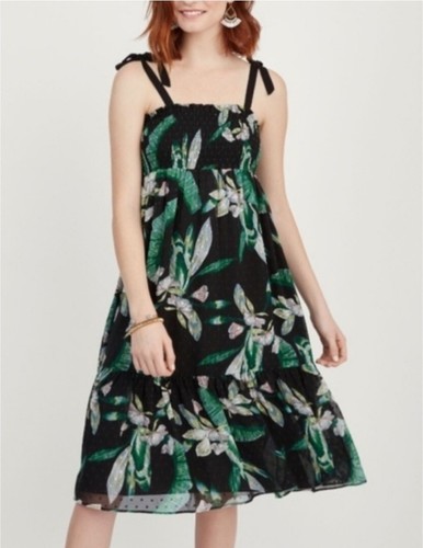 New Stella & Dot Lizzie XL tropical floral, black,smocked,sleeveless dress