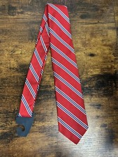 Brooks Brothers Red With Navy Blue  White Stripes 100 Silk Men's Necktie 58"