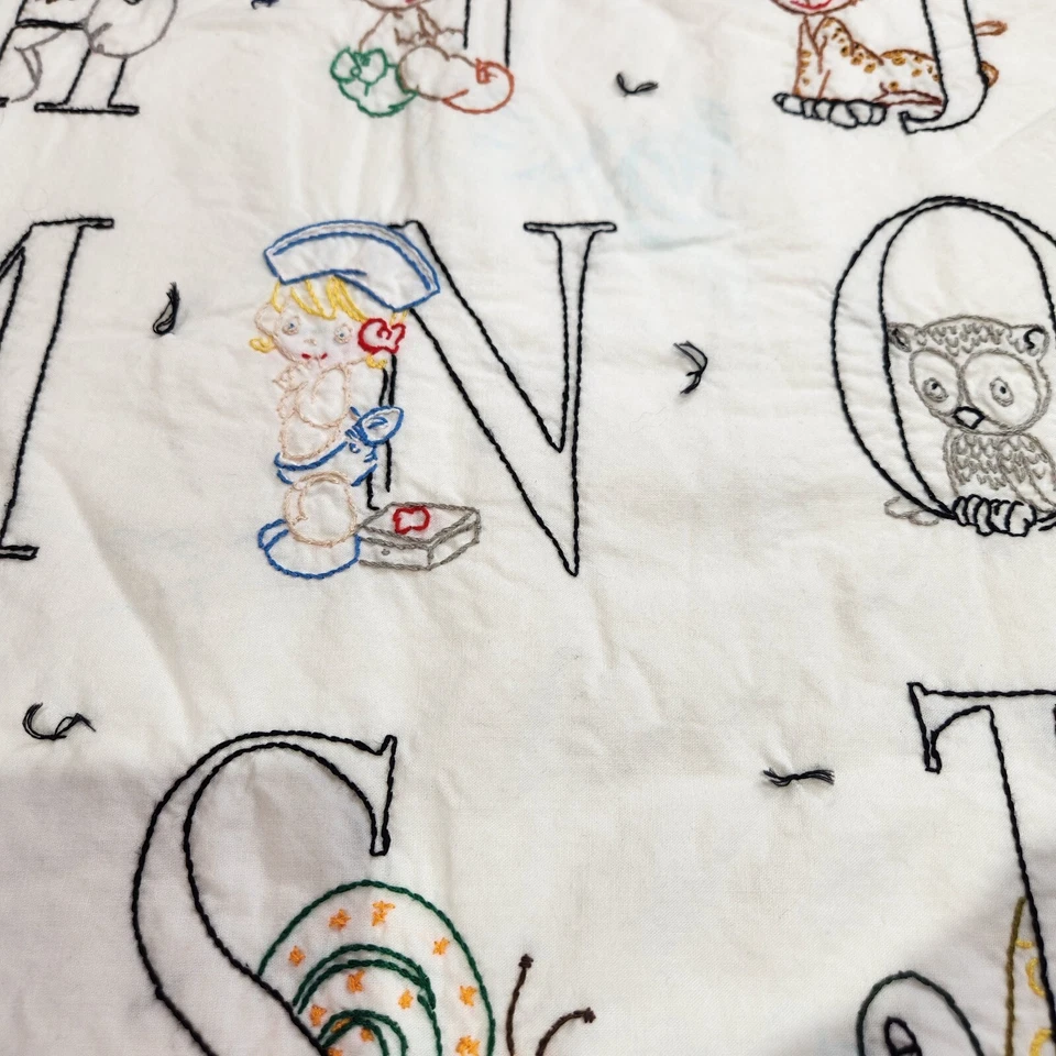 Manta alfabeto Precious Moments vintage años 80 arco iris bordada tiro de cuna Foto 4 de 4