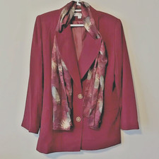 Dressbarn Burgundy Blazer And Scarf Size 12 Double Breasted Buttons