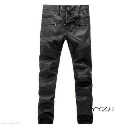 Fashion Mens Leather Casual Pants Zipper Motorcycle Slim Fit Fashion Mens Leather Casual Pants Zipper Motorcycle Slim Fit