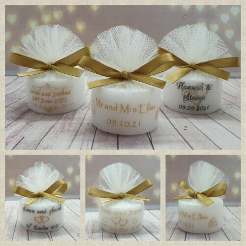 Personalised Gold Theme Tealight Wedding Favours, various designs - Picture 1 of 32