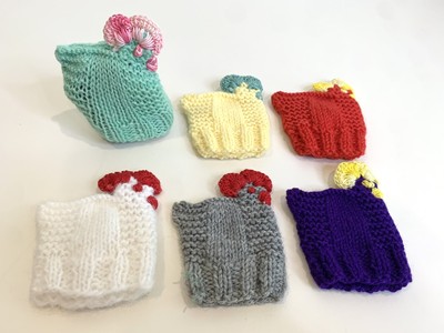 6 Vtg Chicken Easter Egg Covers Toppers Knit Crochet Spring Country Cottage