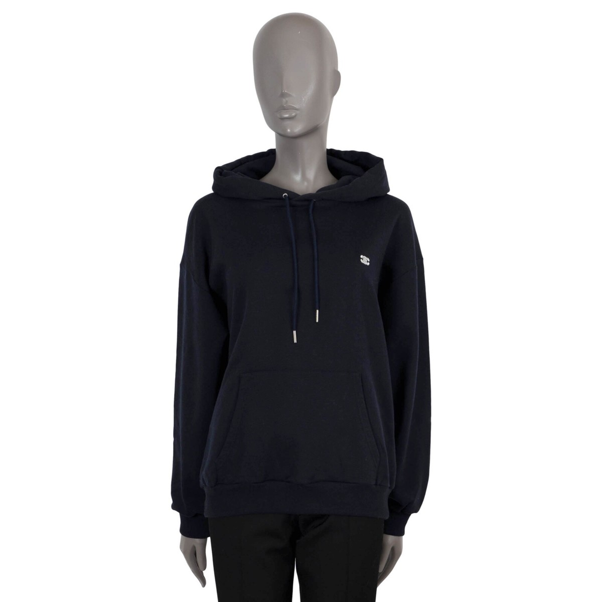 70154 auth CELINE navy blue cotton & cashmere TRIOMPHE