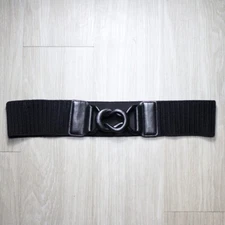 Vtg WCM NY Belt 35 in Elastic Stretch Waist Genuine Leather Hook Buckle Black