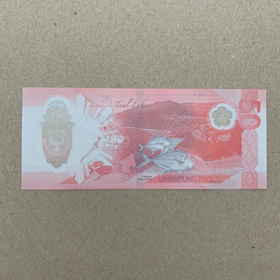 Nuevo billete de plástico polímero Leopardo 2025 Filipinas 50 Piso moneda filipina Foto 3 de 4