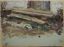 Ukrainian Soviet USSR Oil Painting realism impressionism wooden threshold sketch