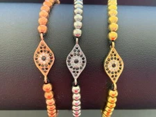 Silver Gold Rose Evil Eye Balls Ball Bracelet Greek Mati Nazar Cord Friendship