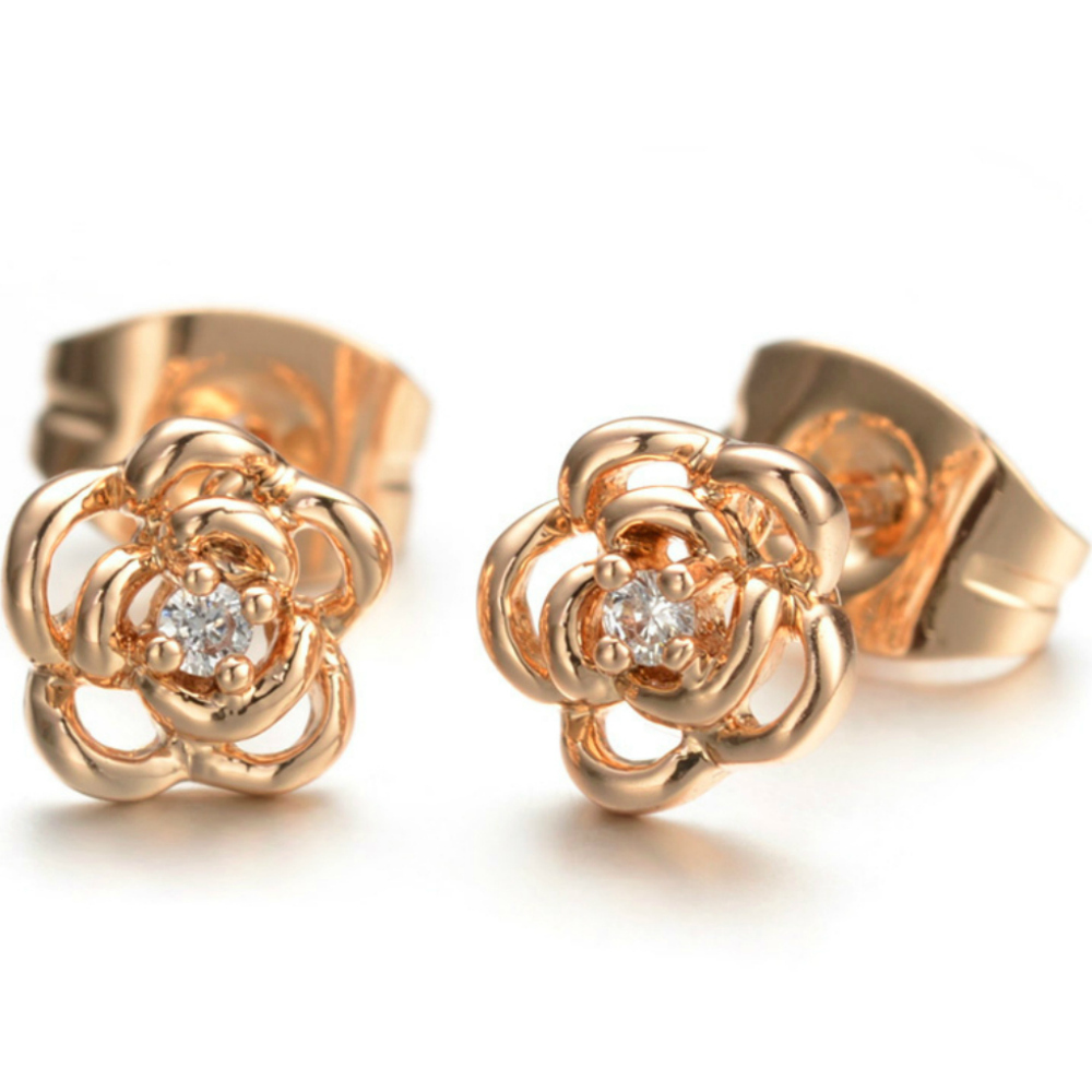 Small 7mm flower shaped rose gold girls stud earrings quality