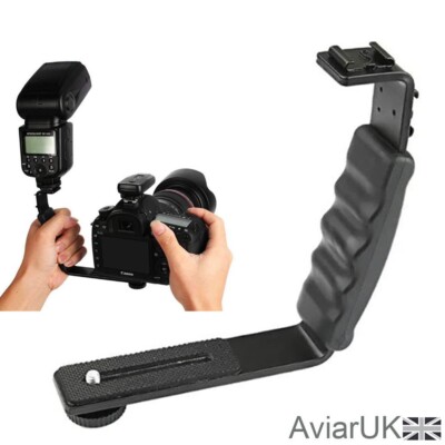 L Shaped Flash Bracket DSLR Camera Holder Dual Hot shoe Mount