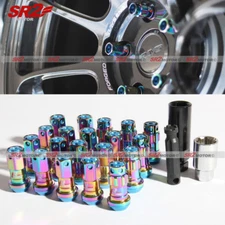 M12 X 1.50 mm Neo Chrome Blue Composite Close End Heavy Duty Wheel Lug Nuts 20pc