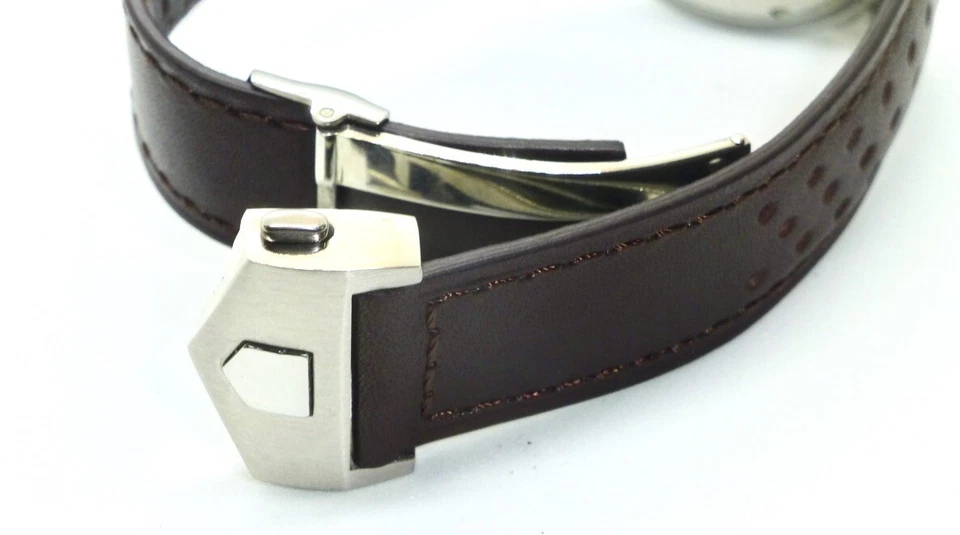 Pulseira de relógio de couro genuíno perfurado 20 mm com fecho para TAG HEUER - Imagem 3 de 4
