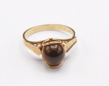 Solitär Tigerauge Katzenauge Kugel Ring 585 Gold Vintage