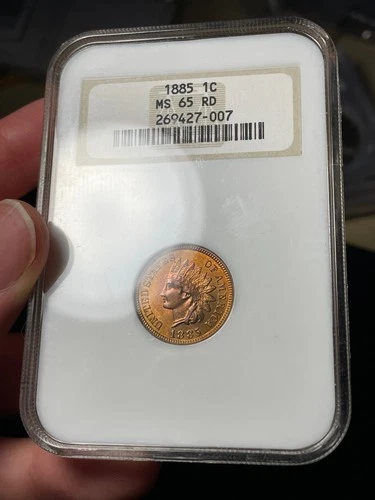 1885 NGC MS65 RD Indian Head Cent Old NGC Fatty Holder