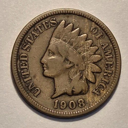 #7 "very good++" Nicer Low Mintage 1908 S Indian Head Cent