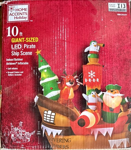 Home Accents Holiday 10ft LED Pirate Ship Shivering Timbers Christmas Inflatable