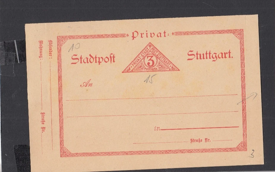 GB003/ Privatpost Stuttgart Ganzsache 15 * - Bild 1 von 1