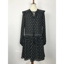 Max Studio Dress Women XS Mini Pullover Lace Up Floral Ruffled Multicolor