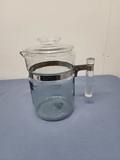 Pyrex Tallboy Percolator #7826 B  Blue Tint Glaa Unique  Hexagon Handle