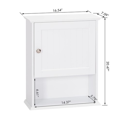 Bathroom Cabinet Wall Mounted with Single Door, Wood Hanging Cabinet with Adj... - Picture 6 of 6