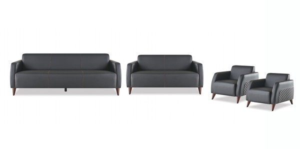 Komplett-Set SitzmöBel 3-Sitzer 2-Sitzer Sessel Schwarz Moder Leder Holz-image
