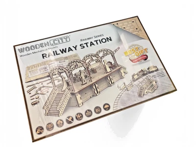WOODEN CITY Wooden Train Railway Station Model Kit - 3D Puzzle - Image 1 of 2