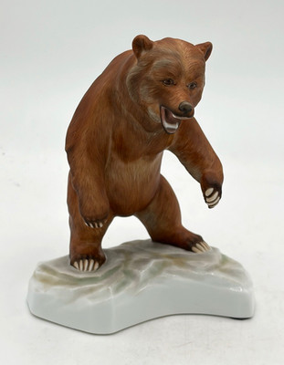 Herend Hungary Brown Bear Figurine MCD Natural Matte 15C8C Standing Bear on Rock