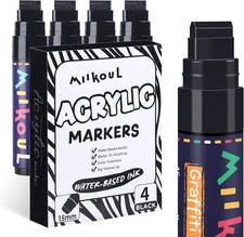 miikoul 4 Pcs Jumbo Black Permanent Markers, Large 15mm Felt Tip Wide 