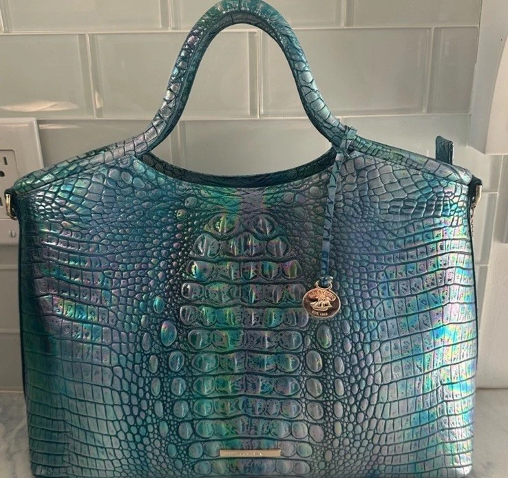 Nuevo Bolso Cartera Brahmin Melbourne Elaine Elegante Azul Cocodrilo Repujado Foto 4 de 4