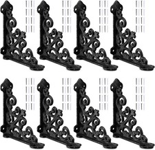 8 Pack 3 7/8" Cast Iron Antique Style Shelf Brackets Heavy Duty Black