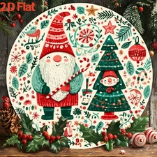 Classic 2D Flat Metal Wall Decoration - Santa Claus & Christmas Tree with Holly,