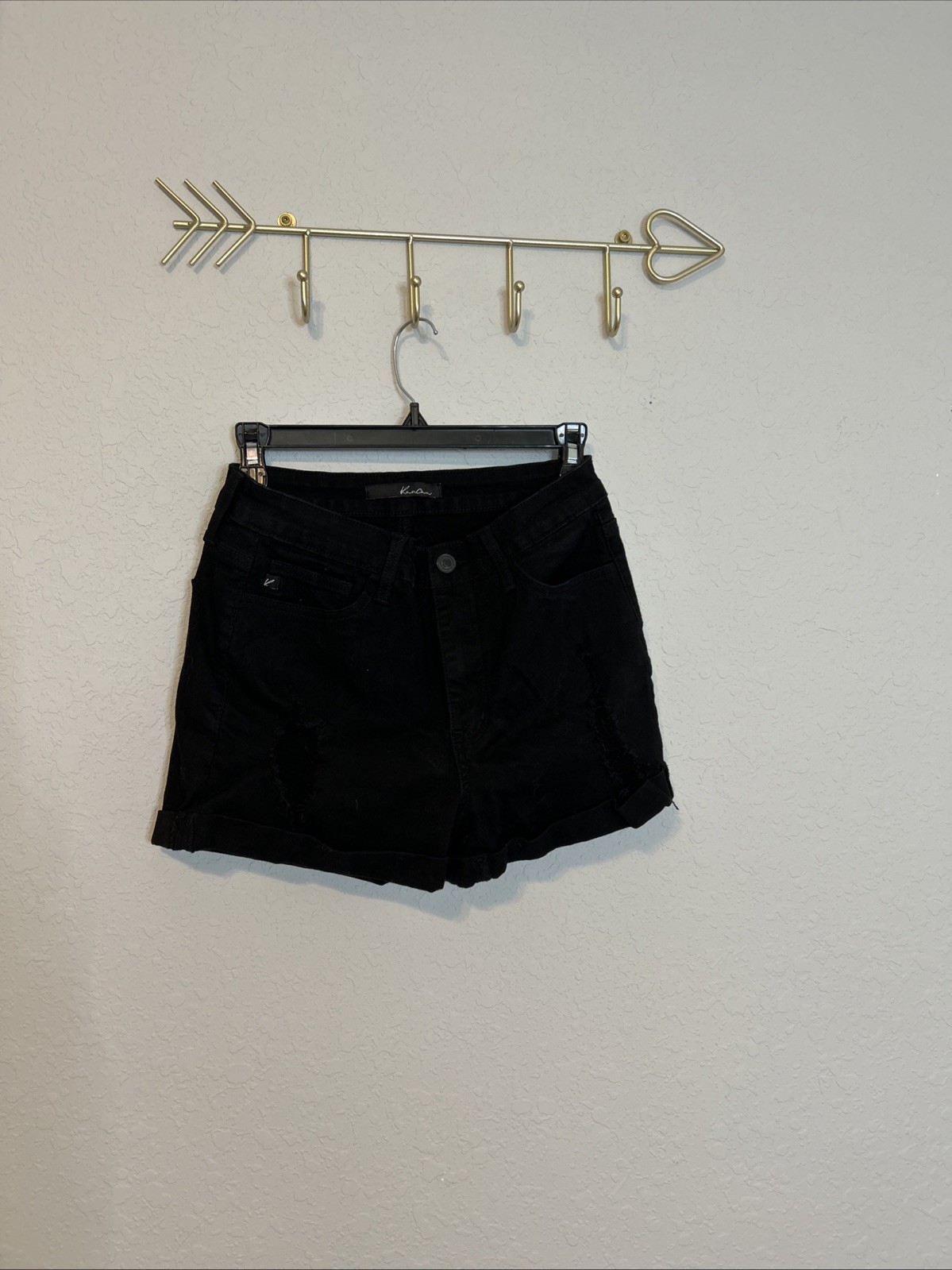 Kansan Distressed Black Cuffed Jean Short 9/28 Midrise Stretch
