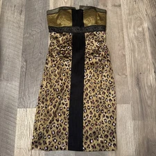 NICOLE MILLER COLLECTION Silk Dress Size 6 Animal Print Y2K Strapless