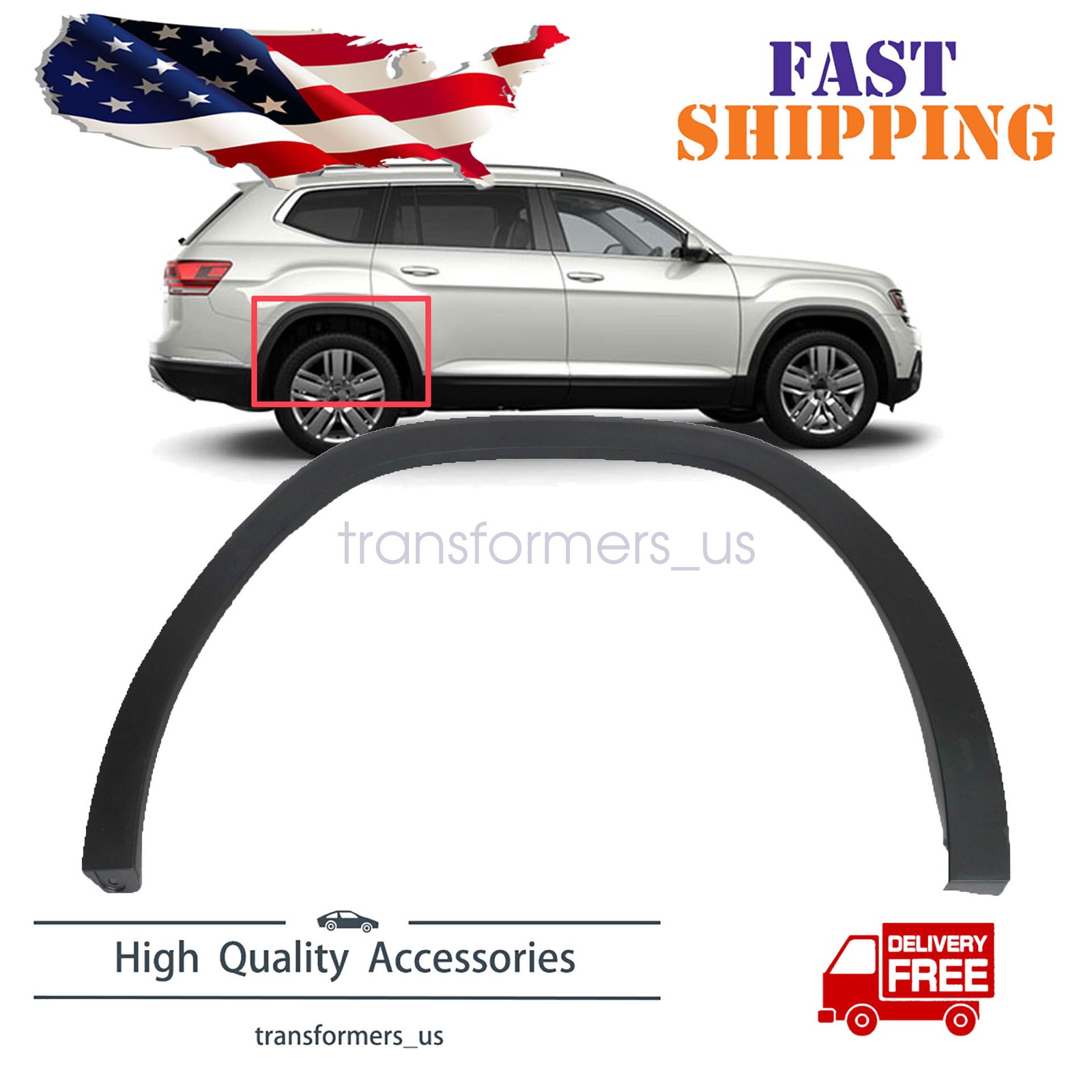 For Volkswagen Atlas 2021-24 Rear Right Fender Wheel Flare Arch Molding Cover