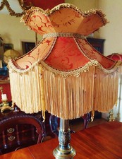 Ritz, Victorian Downton beaded lampshade. Terracotta damask, REDUCED 16"