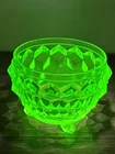 Vtg Antique Jeanette Powder Dish Base Only Cubist Uranium Glass Glow Art Deco