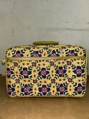 Vintage Mid Century Penguin Travelers Cloth Suitcase W/ Lock